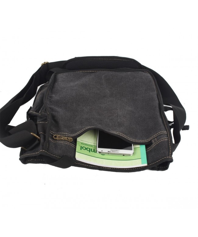 Men's Canvas Shoulder Bag Messenger Day Pack - Black - C911SSKFX0X