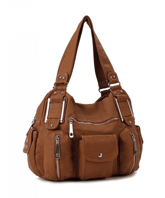 Double Zipper Washed Shoulder Bag H1336 - Cognac - CK1298ZR4LH