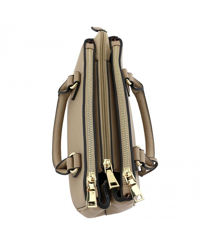 Classic Triple Zip Top Handle Small Satchel Bag - Taupe - CZ18694MSL4