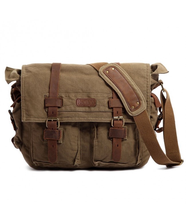 Retro Unisex Canvas Leather Messenger Shoulder Bag Fits 14.7