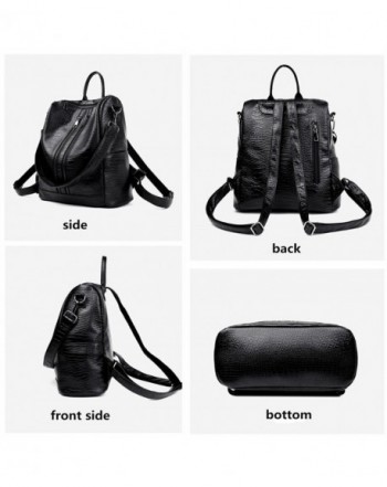 Black Promini Women Lightweight Leather Backpack Black Purse Versatile Shoulder Bag