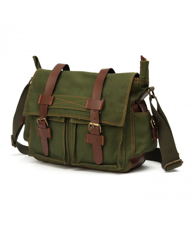 Vintage Canvas Leather Military Shoulder Messenger Bag - Green ...