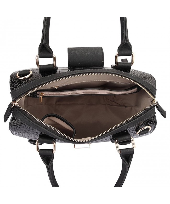 Structured Satchel Shoulder Closure - 10-6901 Croco Single Bag Black ...