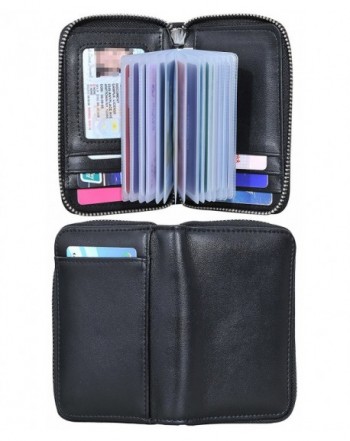 Credit Card Wallet Holder Zip Bifold Wallet Genuine Leather 25 Card ...