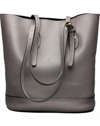 Women's Handbag Genuine Leather Purse Shoulder Bucket Bags Middle Capacity - Grey