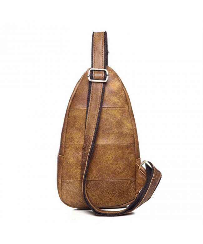 Men's Full Grain Leather Chest Bag Cross Body Sling Backpack - brown ...
