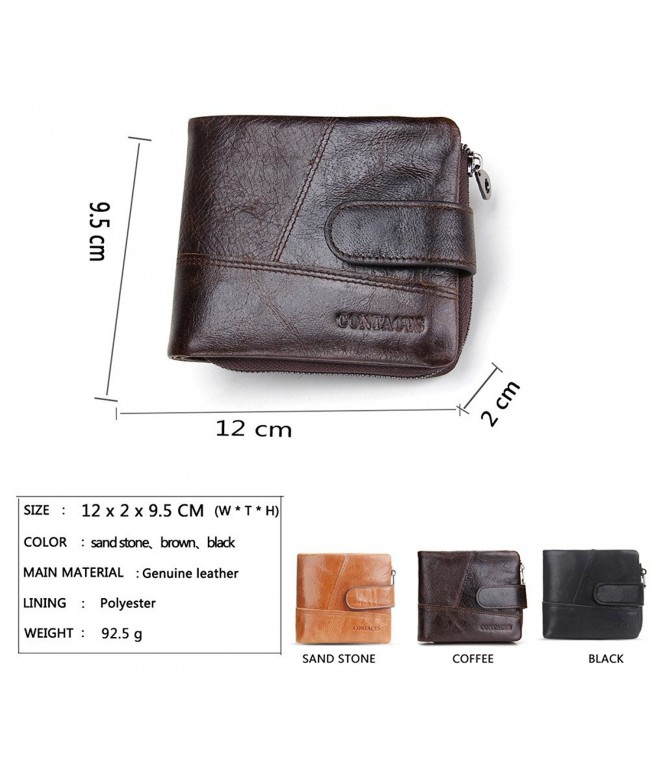 Mens Genuine Leather Zipper Coin Pocket Purse Wallet - Dark Brown ...