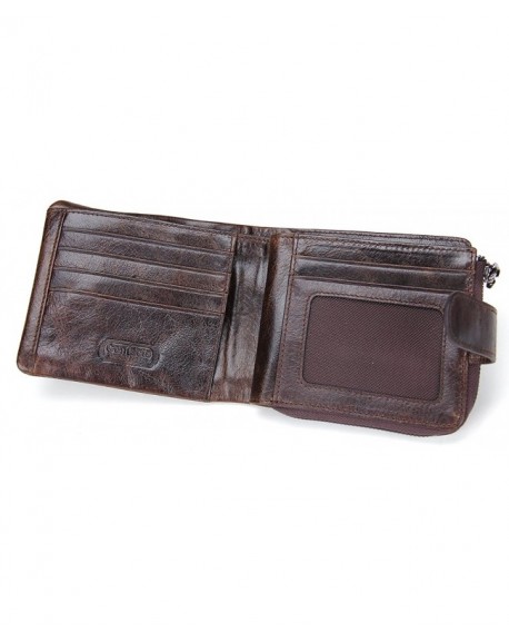 Mens Genuine Leather Zipper Coin Pocket Purse Wallet - Dark Brown ...