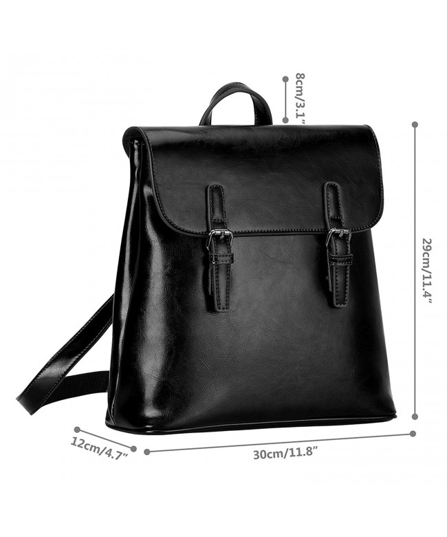 Women Leather Backpack Retro Chic Preppy Commuter Bag Daypack - Black ...