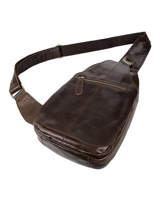 Men's Leather Outdoor Chest Cross Body Bag Fanny Backpack - deep brown ...