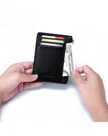 Leather Zip Credit Card Holder Wallet with ID Window Keychain RFID ...