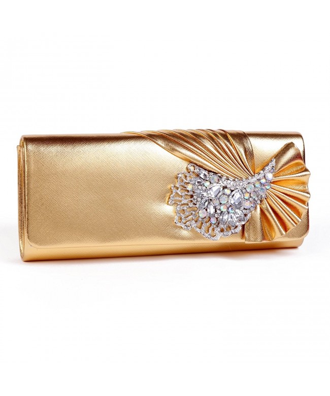 Damara Crystals Leather Pleated Clutches
