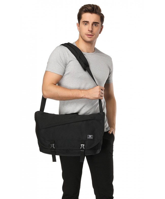Classic Messenger Bag Men Laptop Shoulder Bag for School Travel Black ...