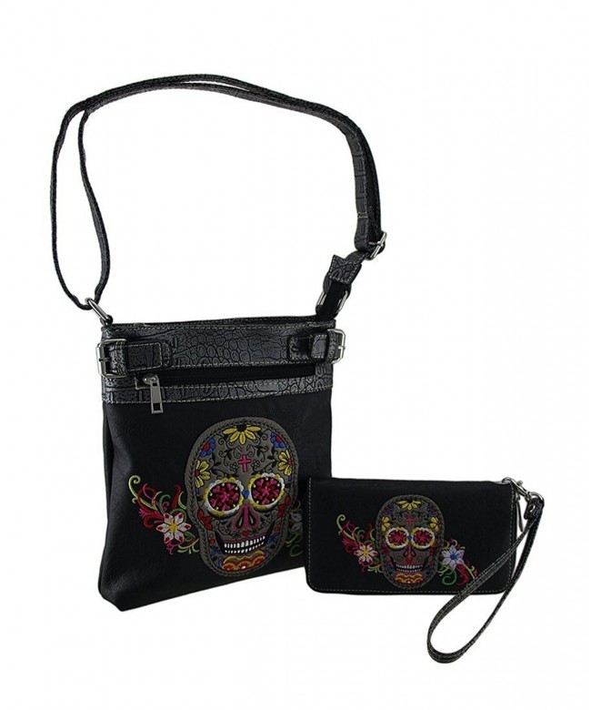 Black Embroidered Conceal Crossbody Wallet
