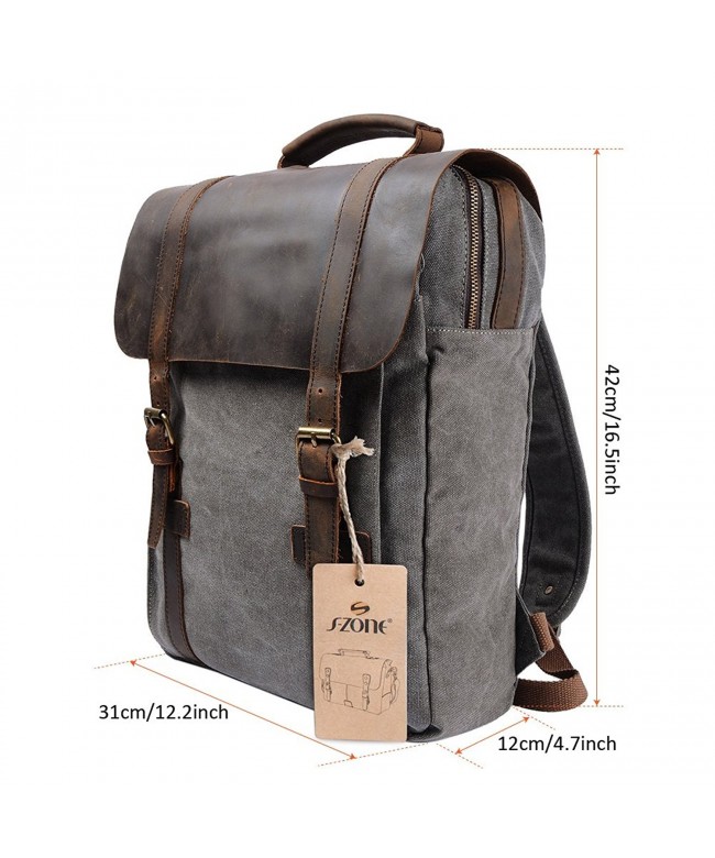 Retro Canvas Leather School Travel Backpack Rucksack 15.6-inch Laptop ...