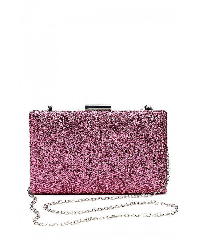 Women Clutch Purse Wallet Hard Case Evening Bag Glitter Handbag With Chain Strap - Pink ...