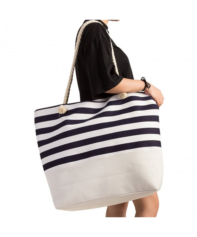 Extra Large Beach Tote Bag Stripe Canvas Tote for Beach Travel - Navy ...