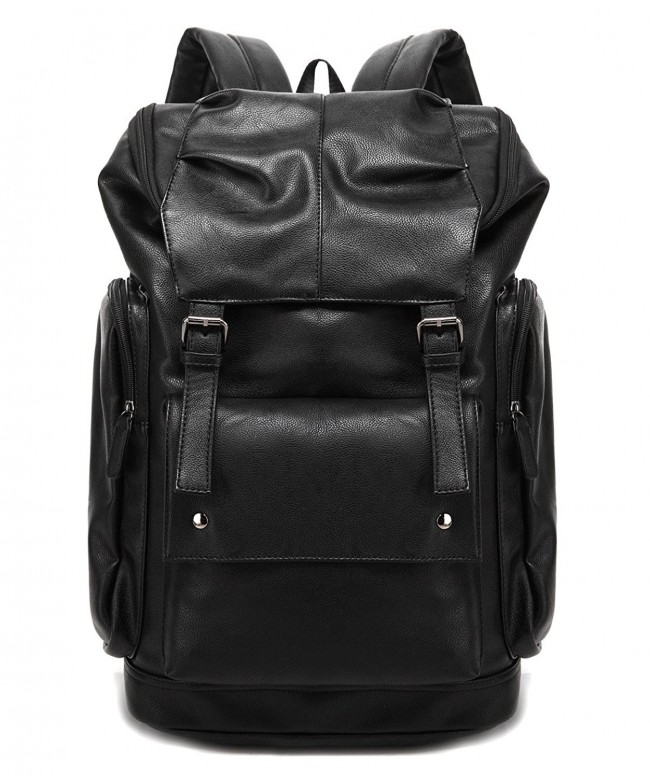 BP-16 PU Leather Casual Backpack College Backpack Daypack Black ...