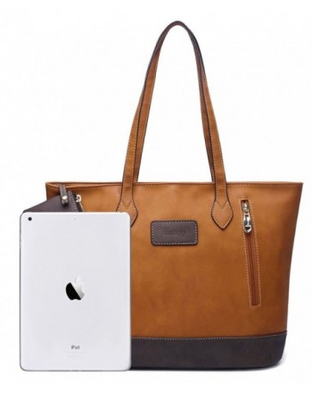 Women's PU Leather Tote Handbag Contrast Color Shoulder Bag - Brown ...