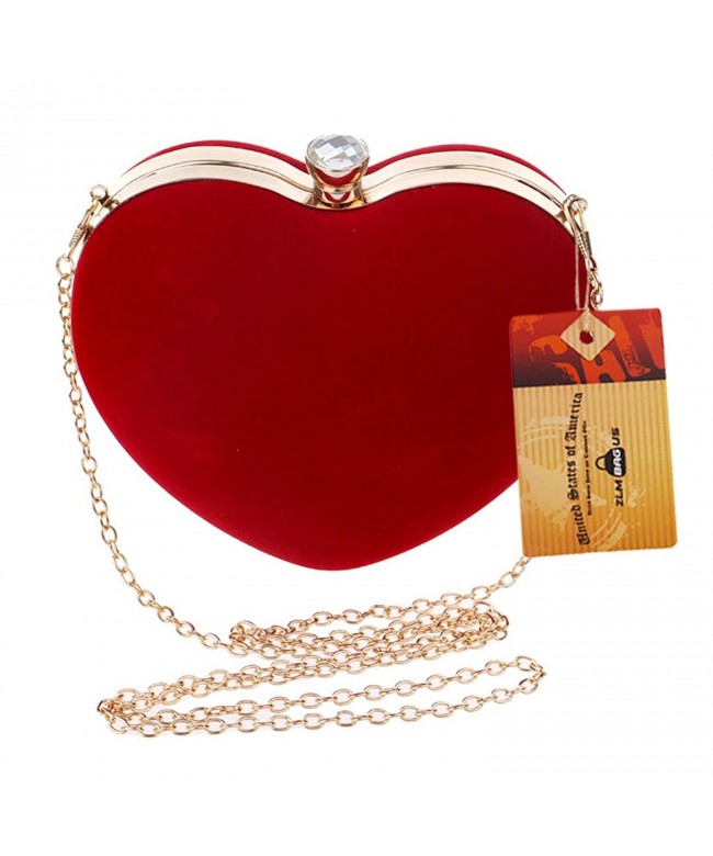 Women Exquisite Heart Shape Evening Clutch Velvet Tote Handbag Chain ...