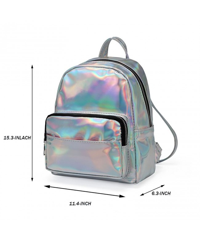 Women Backpacks Holographic Laser Mini School Travel Daypack - Silver ...