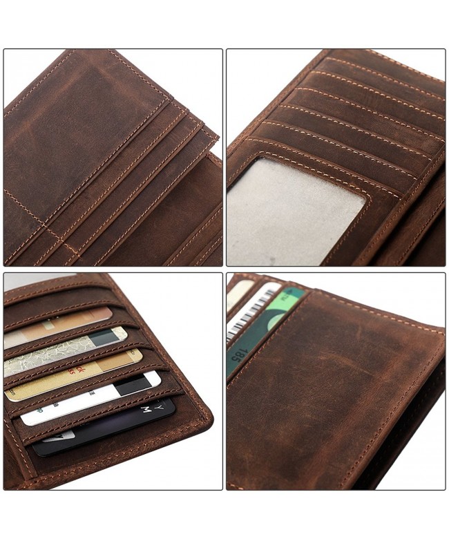 Mens Long Leather Wallet RFID Blocking Purse Money Clip - Brown ...